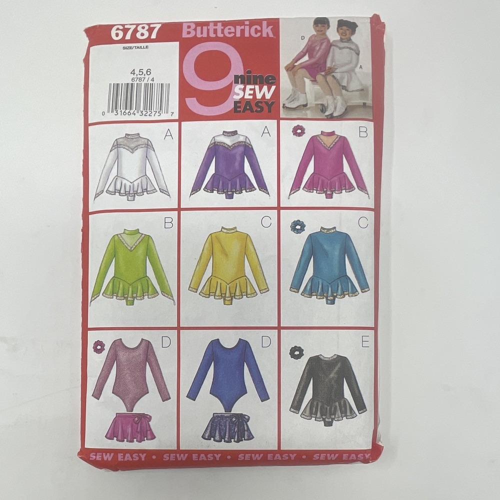 Butterick 6787 Sewing Pattern Girls Bodysuit, Skirt, and Ponytail holders opened